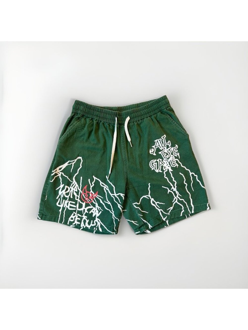All Eye Gaze Lightning Graphic Green Drawstring Shorts Cotton Men’s S Streetwear - Picture 1 of 14